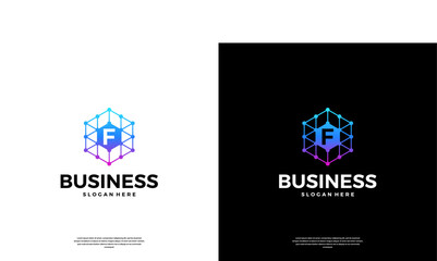 Letter F technology logo design. Abstract dot data connected logo template.
