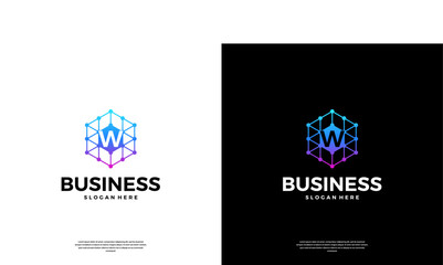 Letter W technology logo design. Abstract dot data connected logo template.