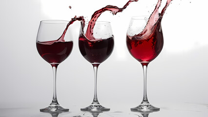 Three wine glass red liquid splash