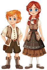 Illustration of children in traditional Bavarian attire