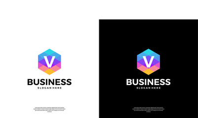 Letter V colorful abstract logo design. Geometric business, company, corporate logo template.