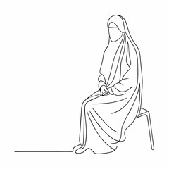 Continuous one line draw of young attractive middle east muslimah wearing burqa niqab cloth sitting on chair (28)