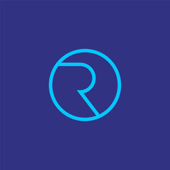 R initial logo. RO monogram logo in outline blue color 