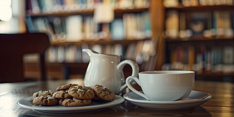homemade ginger cookies sits beside an elegant teapot and cup on the table in front of you at a coffee shop or tea room, generative AI