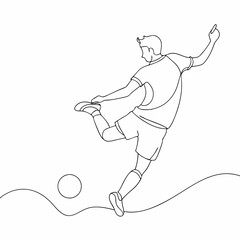 Continuous one line draw of young energetic football attacker kicking ball really hard to the goal (8)