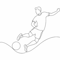 Continuous one line draw of young energetic football attacker kicking ball really hard to the goal (7)