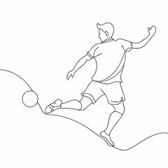Continuous one line draw of young energetic football attacker kicking ball really hard to the goal (6)