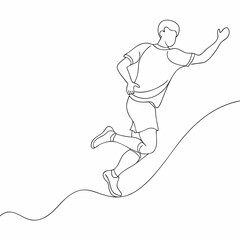 Continuous one line draw of young energetic football attacker kicking ball really hard to the goal (13)