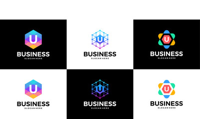 Set of abstract letter U logo design template. Geometric modern business logo collection. © godbless99