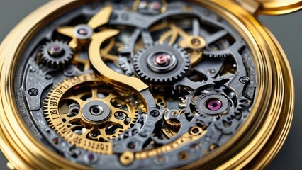Closeup of a complex watch mechanism.