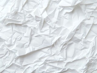 Fototapeta premium Close-up of crumpled white paper texture with wrinkles and creases, ideal for background, pattern, or abstract design concepts.