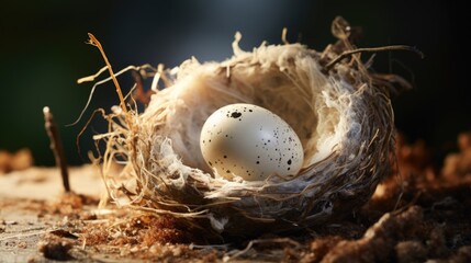 Tender Beginnings - Close-up of a Bird Egg Hatching with Beak emerging, Nest Background, Realistic Nature Photography