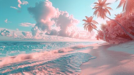 "Pastel Colors of Tropical Beach Drawing Background: Summer Vibes"

