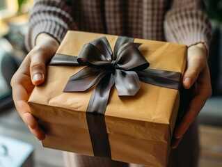 Hands unboxing a delivered gift at home, home delivery, surprise