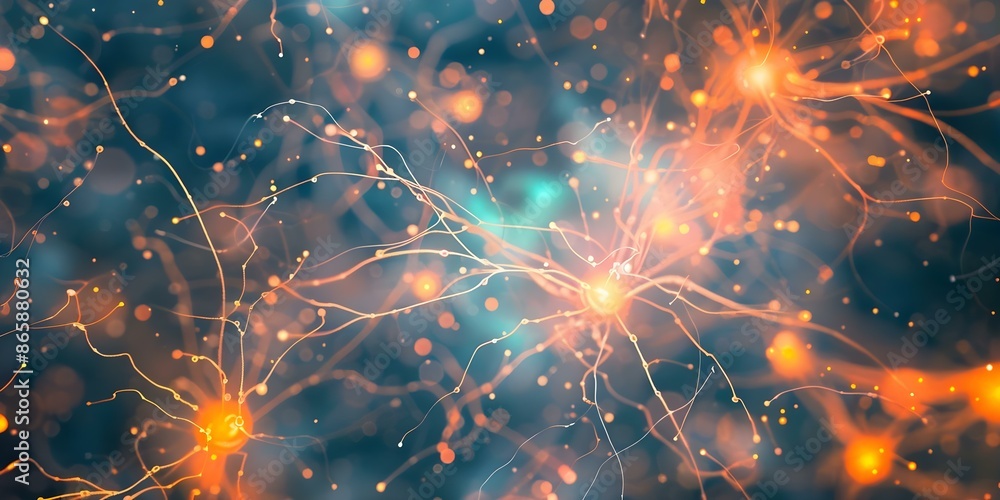 Poster neurons firing a close-up look at nerve signals in action. concept neural communication, brain funct