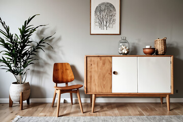 Scandinavian style sideboard with a chair