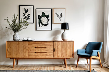 Scandinavian style sideboard with a chair