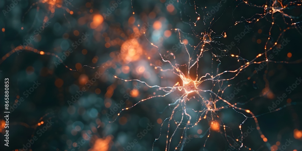 Poster illustration of interconnected neurons showcasing neuroscience brain function and neural networks. c