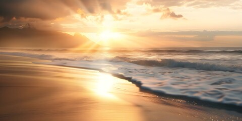 Obraz premium Brazilian Beach Sunrise or Sunset in Digital Art. Concept Brazilian Beach, Sunrise, Sunset, Digital Art