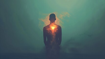 Silhouette of a Person with a Glowing Heart
