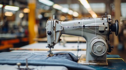 Fototapeta premium Industrial sewing machine in a textile factory