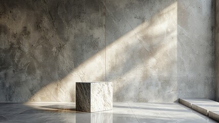 Contemporary gray template featuring a geometric granite pedestal, light background and clean lines