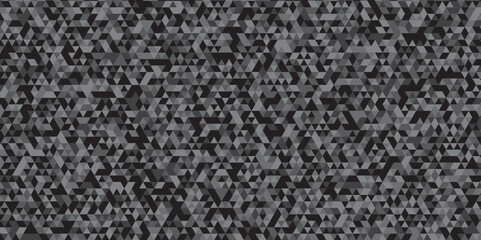 Abstract geometric black and gray background seamless mosaic and low polygon triangle texture wallpaper. Triangle shape retro wall grid pattern geometric ornament tile vector square element.