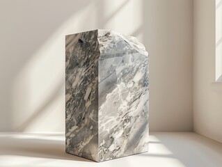 Sophisticated gray mockup featuring a geometric granite pedestal, light background and clean lines