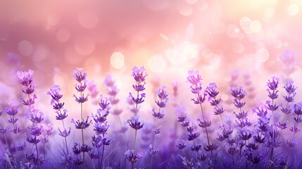Beautiful Lavender Field at Sunset. Serene Purple Flowers in Golden Light