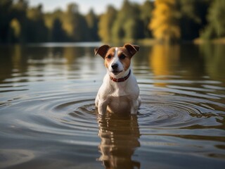 jack russell puppy in the lake
