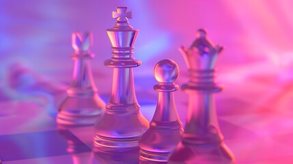 Nuclear chess piece family pink and purple background