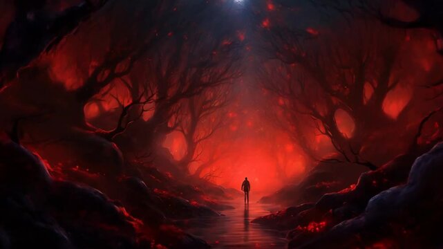 A Person Entering a Red and Black Nightmare Dimension