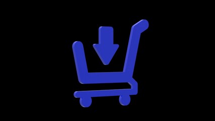 shopping cart purchase blue set icon 3d illustration rotation