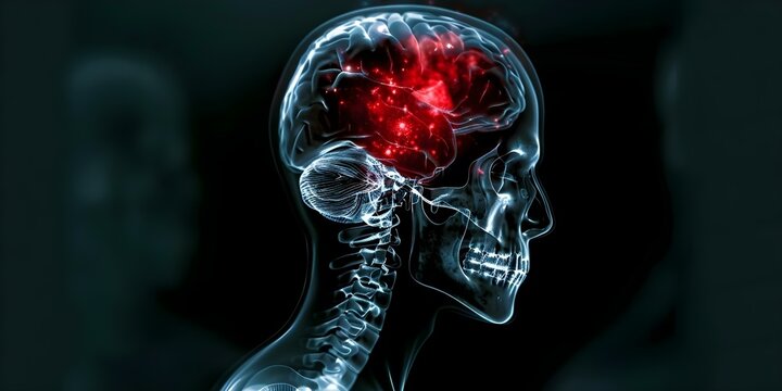 Xray showing brain damage in a man. Concept Medical Imaging, Brain Damage, X-ray Results
