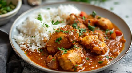 Recipe for chicken mafe stew with a peanut coconut sauce closeup in a plate on the table