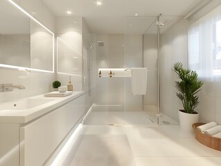 Elegant and Minimalist Bathroom with Walk-in Shower,3D Home Render
