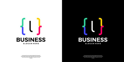 Colorful coding logo icon. Letter L logo with modern code programing symbol logo design.