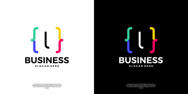 Colorful coding logo icon. Letter L logo with modern code programing symbol logo design.