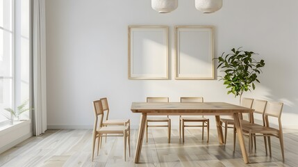 Elegant Minimalist Dining Room with Wooden Furniture and Natural Decor