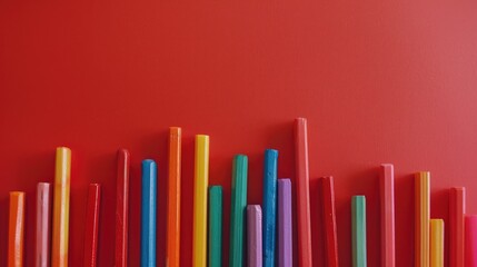 Obraz premium Counting colorful sticks for children s classes on red paper background for school preparation with space for text
