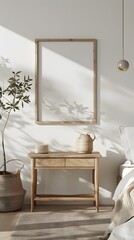 Elegant Minimalist Wooden Nightstands in a Serene Bedroom Interior 3D Rendering