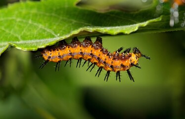 Gulf fritillary caterpillar Agraulis incarnata caterpillar insect nature pest control Springtime.