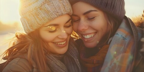 Fototapeta premium Lesbian couple finds joy and fulfillment through adoption building a loving family. Concept Family Building, Adoption Journey, LGBTQ+ Community, Love and Acceptance, Parenting Stories