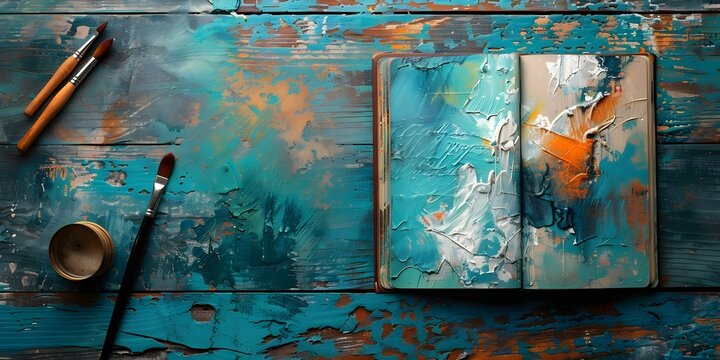 Artistic journal with abstract elements on blank page invites creativity. Concept Artistic Journal, Abstract Elements, Blank Page, Creativity Invites, Journal Aesthetics