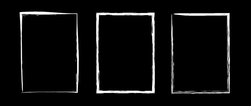 Grunge rectangle frame set. Different paint brushed border collection. Chalk or ink rectangular jagged stroke for design template, banner, poster, flyer, brochure, cover. Vector A4 carde