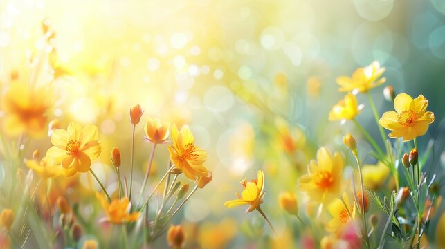 kerria flowers close up, spring time on a sunny day