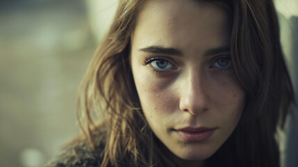 Naklejka premium Lonely young woman with sad expression
