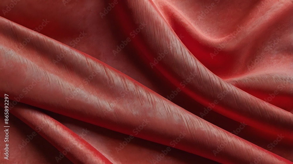 Poster abstract red fabric with soft wave texture background