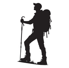 Hiker silhouette of a trekking Hiker vector on isolated white background.