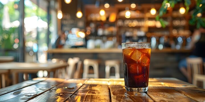Iced black coffee on a table at a café. Concept Coffee, Iced Coffee, Black Coffee, Café Setting, Table Setting